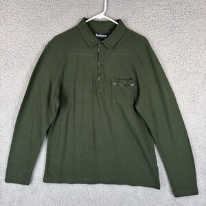 Barbour Long Sleeve Polo Rugby Shirt Mens Large Hunter Green Cotton Blend Preppy